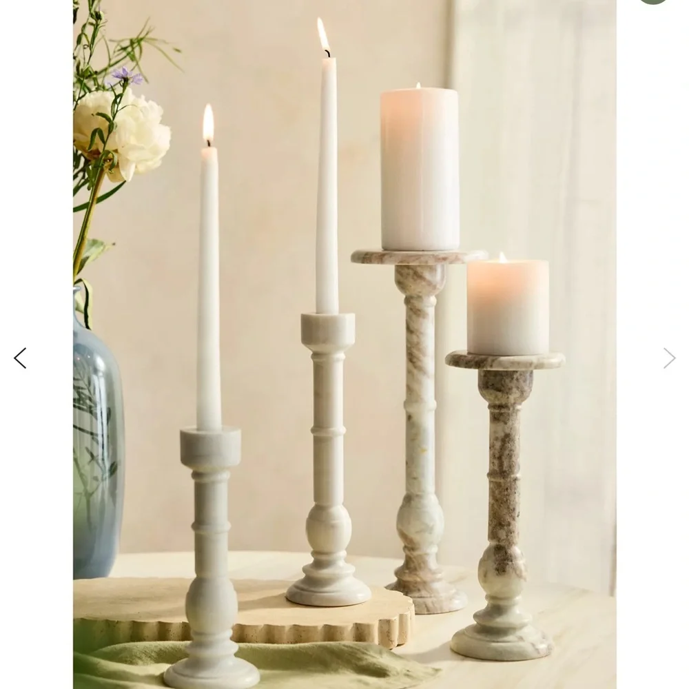 Anthropologie Terrain Handcrafted White Marble Taper holders - set of 2 NWT